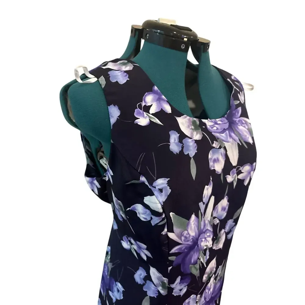 Expressions Womens Dress‎ 20W Black Floral Sheath Sleeveless Midi Career Office